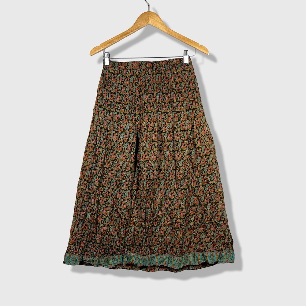 Treacy‎ Lowe London Maxi Skirt Womens XS Multicolor Floral Silk Vintage 70s Boho
